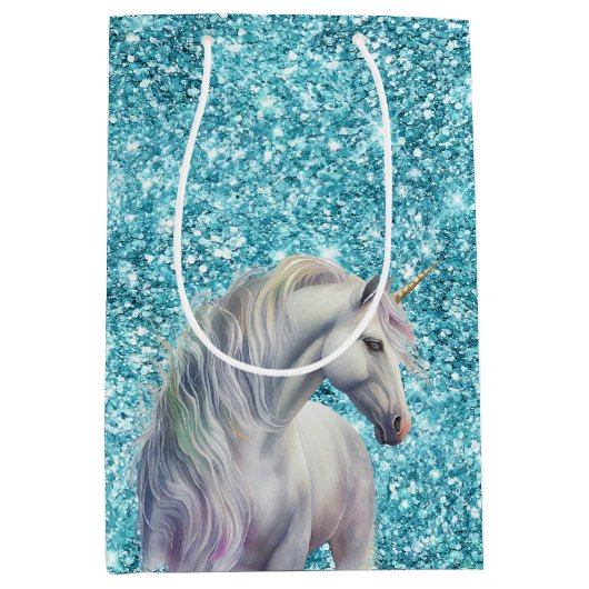 Türkis Aqua Glitz Glitzer Unicorn Mittlere Geschenktüte