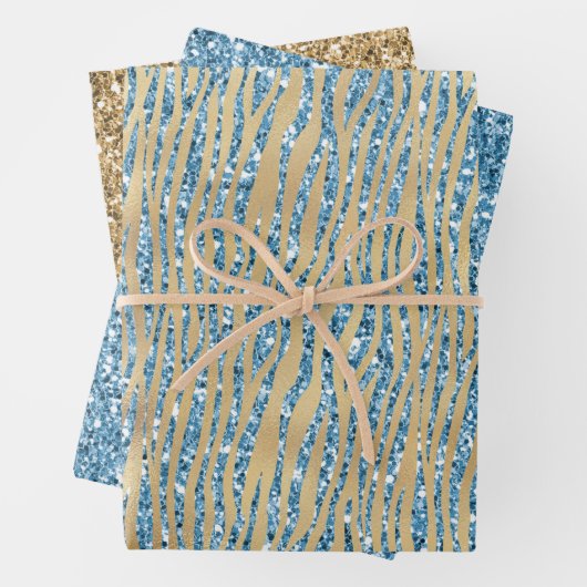 Türkis Aqua Glitzer Gold Sparkle Zebra Print Geschenkpapier Set (Beispiel)