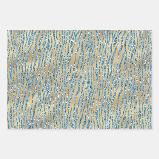 Türkis Aqua Glitzer Gold Sparkle Zebra Print Geschenkpapier Set (Vorderseite)