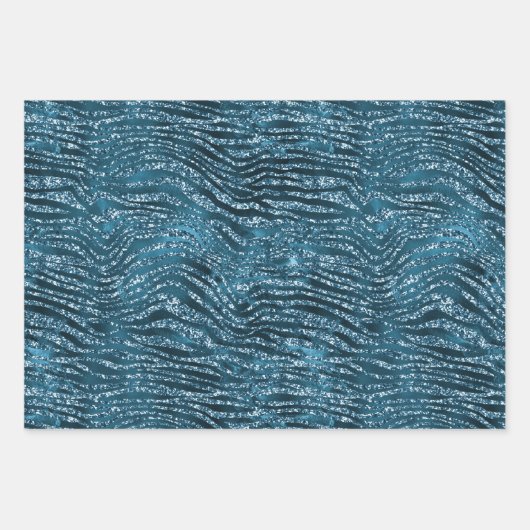 Türkis Aqua Glitzer Zebra Print Geschenkpapier Set (Vorderseite 3)