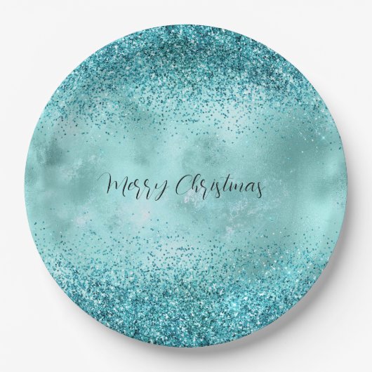 Türkis Aqua Gold Glam Glitzer Pappteller (Vorderseite)