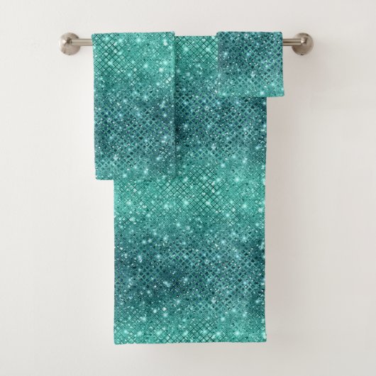Türkis Aqua Green Sparkle Badhandtuch Set (Insitu)