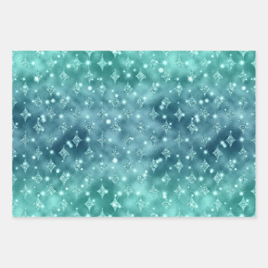 Türkis Aqua Green Sparkle Geschenkpapier Set (Vorderseite 2)