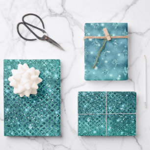 Türkis Aqua Green Sparkle Geschenkpapier Set