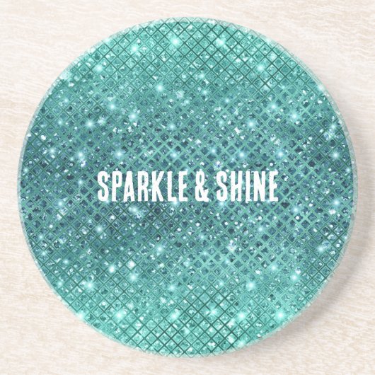 Türkis Aqua Green Sparkle Getränkeuntersetzer (Vorne)