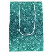 Türkis Aqua Green Sparkle Mittlere Geschenktüte (Rückseite)