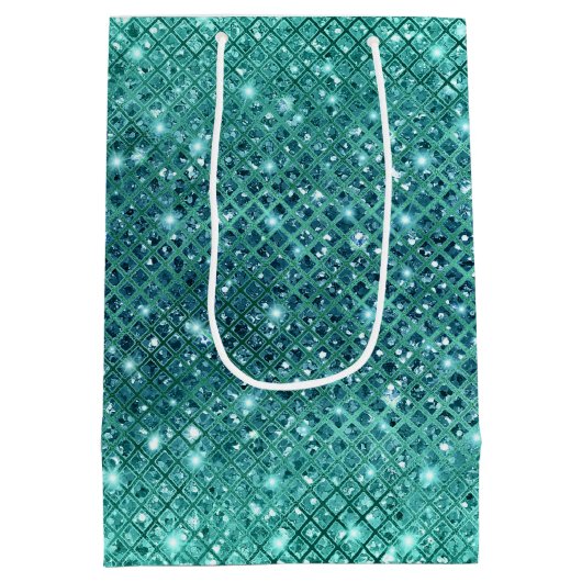 Türkis Aqua Green Sparkle Mittlere Geschenktüte (Rückseite)