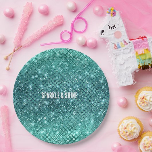 Türkis Aqua Green Sparkle Pappteller (Party)