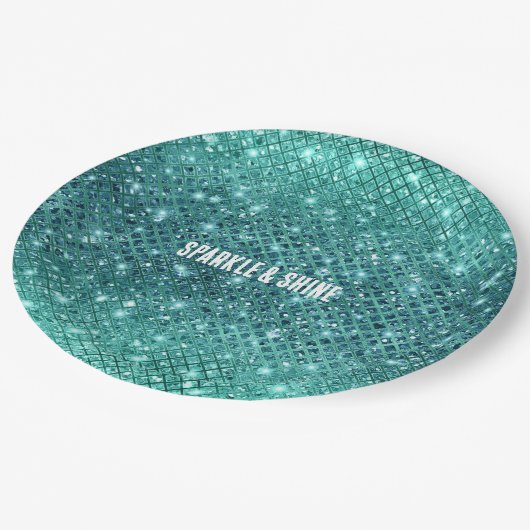 Türkis Aqua Green Sparkle Pappteller (Schrägansicht)
