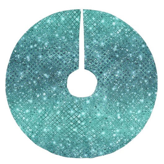 Türkis Aqua Green Sparkle Polyester Weihnachtsbaumdecke (Vorderseite)