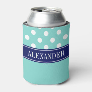 Türkis Aqua LG Polka Dot CB Navy Name Monogram Dosenkühler