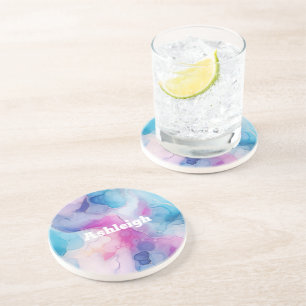 Türkis Aqua Lila Rosa Marmor Geburtstag Getränkeuntersetzer