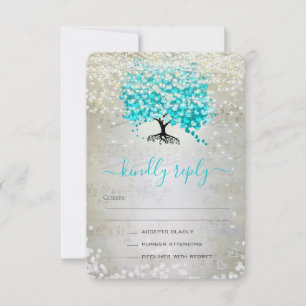Türkis Aqua Märchenhafte Lichter und Sterne Hochze RSVP Karte