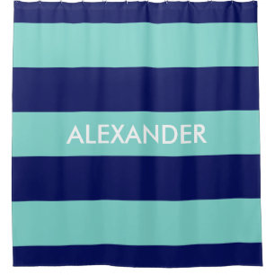 Türkis Aqua Navy Blue Bold H Streifen #3 Monogram Duschvorhang