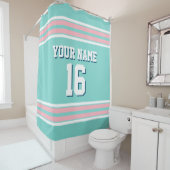 Türkis Aqua Pink White Stripes Sport Jersey Duschvorhang (Beispiel)