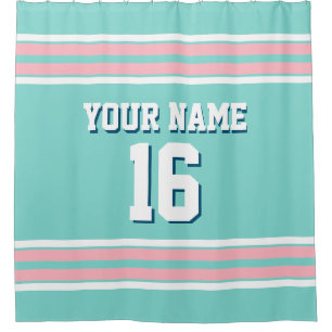 Türkis Aqua Pink White Stripes Sport Jersey Duschvorhang
