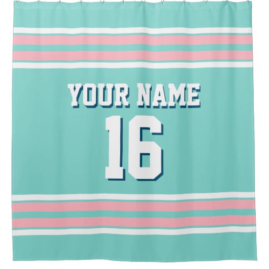 Türkis Aqua Pink White Stripes Sport Jersey Duschvorhang (Vorderseite)