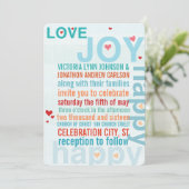 Türkis Aqua Red Modern Typografy Love Bird Einladung (Stehend Vorderseite)