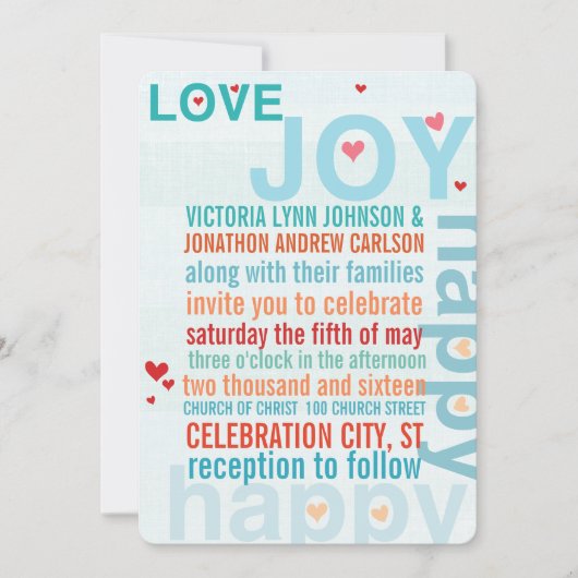 Türkis Aqua Red Modern Typografy Love Bird Einladung (Vorderseite)