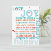 Türkis Aqua Red Modern Typografy Love Bird Einladung (Stehend Vorderseite)