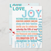 Türkis Aqua Red Modern Typografy Love Bird Einladung (Vorne/Hinten)