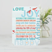 Türkis Aqua Red Modern Typografy Love Bird Einladung (Stehend Vorderseite)