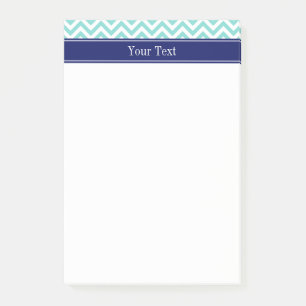 Türkis Aqua SLg Zickzack Navy Name Monogram Post-it Klebezettel