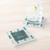 Türkis Aqua Weißer Ananas Traum Glasuntersetzer (Schrägansicht)