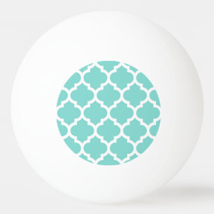 Türkis-Aqua-weißes Marokkaner Quatrefoil Muster #5 Tischtennisball