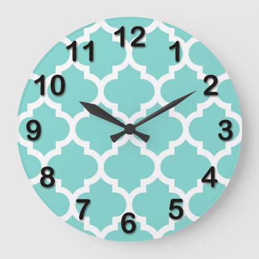 Türkis Aqua Welch marokkanisches Quatrefolienmuste Große Wanduhr (Vorderseite)