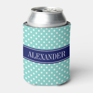 Türkis Aqua White Polka Dots Marine Name Monogram Dosenkühler