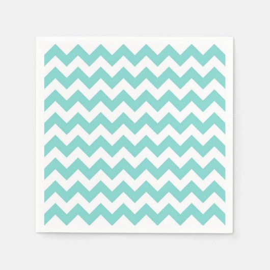 Türkis Aqua White Zickzack Zig-Zag Muster Serviette (Vorderseite)