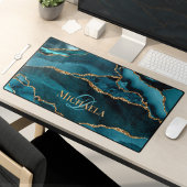 Türkis Aquamarin Agate Geode Gold Glitzer Monogram Schreibtischunterlage