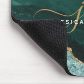 Türkis Aquamarin Agate Gold Glitzer Script Monogra Mousepad (Ecke)