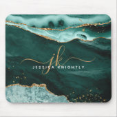 Türkis Aquamarin Agate Gold Glitzer Script Monogra Mousepad (Vorne)
