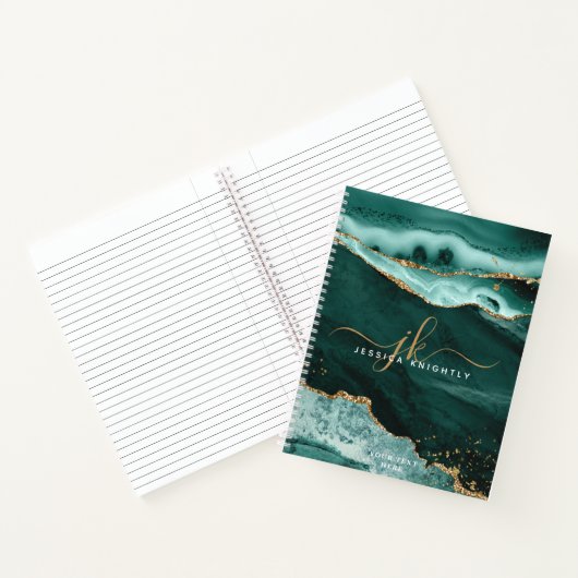Türkis Aquamarin Agate Gold Glitzer Script Monogra Notizblock (Innenseite)
