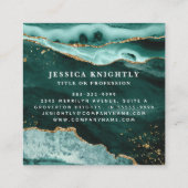 Türkis Aquamarin Agate Gold Glitzer Script Monogra Quadratische Visitenkarte (Rückseite)