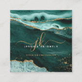 Türkis Aquamarin Agate Gold Glitzer Script Monogra Quadratische Visitenkarte (Vorderseite)