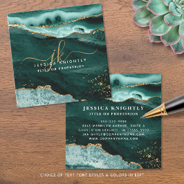 Türkis Aquamarin Agate Gold Glitzer Script Monogra Quadratische Visitenkarte