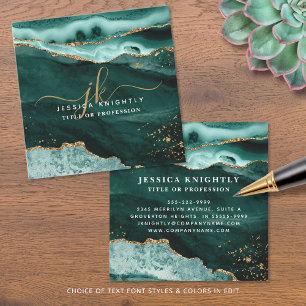 Türkis Aquamarin Agate Gold Glitzer Script Monogra Quadratische Visitenkarte