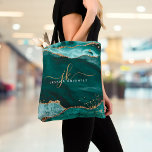 Türkis Aquamarin Agate Gold Glitzer Script Monogra Tasche<br><div class="desc">Moderne, elegante Tasche mit türkisfarbenem aquamarinen Age und Marmor und vergoldeten Glitzer funkeln Akzente personalisiert mit chic feminin handgeschriebenen Skript Monogramm Initialen und Name. Stilvolles Luxusdesign. HILFE: Für Hilfe bei Designänderungen oder Personalisierungen, Farbänderungen, der Übertragung des Designs auf ein anderes Produkt oder der Koordination von Gegenständen, wenden Sie sich bitte...</div>