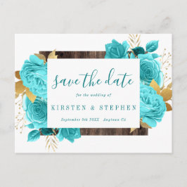 Türkis Aquamarin Blue Aqua Gold Floral Save the Da Postkarte