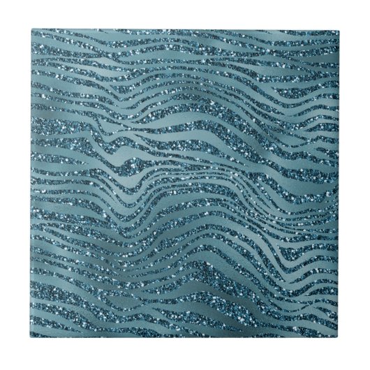 Türkis Aquamarin Blue Glitzer Zebra Print Fliese (Vorderseite)