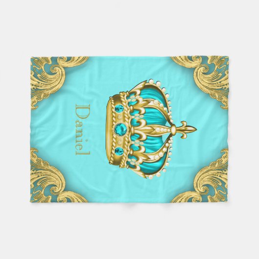 Türkis Aquamarin Blue Gold Prince Crown Baby Fleecedecke (Vorderseite (Horizontal))