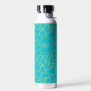 Türkis Aquamarin Blue Gold Vein Kintsugi Initialen Trinkflasche