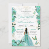 Türkis Aquamarin Blue Rose Butterfly Quinceanera Einladung (Vorderseite)