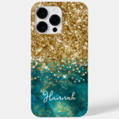 Türkis Aquamarin Glittery Gold Glam Personalisiert Case-Mate iPhone Hülle (Rückseite)