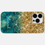 Türkis Aquamarin Glittery Gold Glam Personalisiert Case-Mate iPhone Hülle (Rückseite (Horizontal))