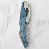 Türkis Aquamarin Leopard Print Glitzer Kellnermesser (Rückseite)