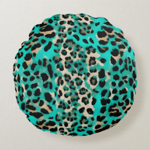 Türkis Aquamarin Leopard Print Rundes Kissen